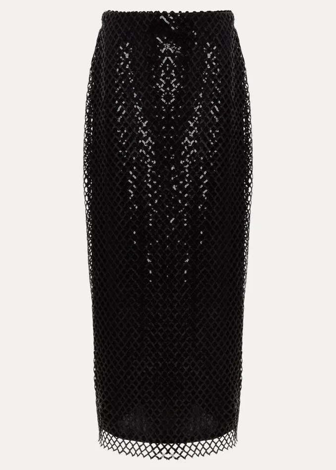 Phase Eight Mauve Black Mesh Sequin Midi Skirt Black Women Skirts
