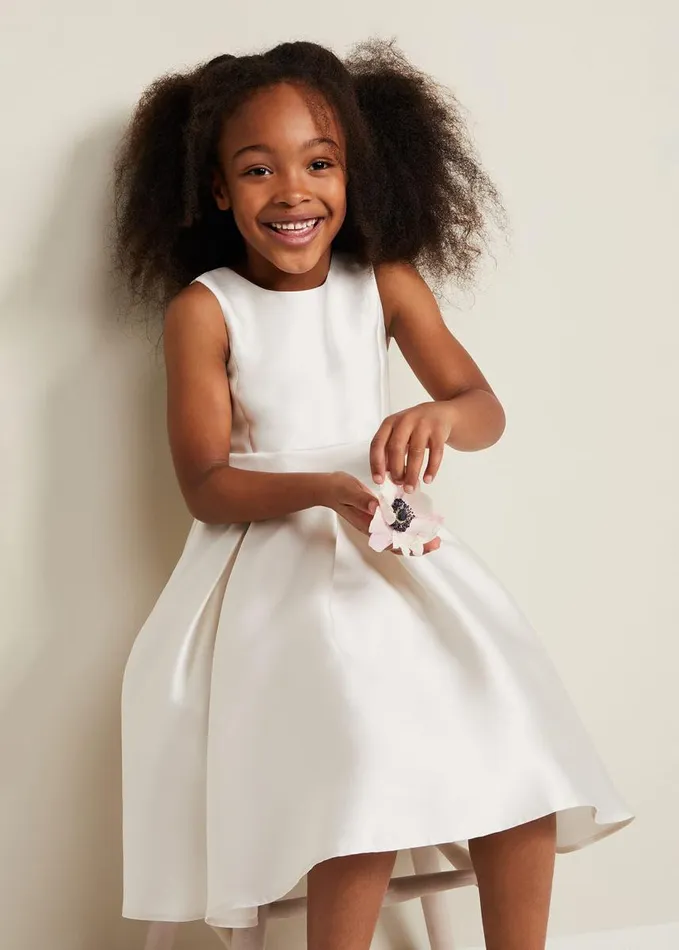 Phase Eight Melody Satin Fit And Flare Dress White Women Dresses