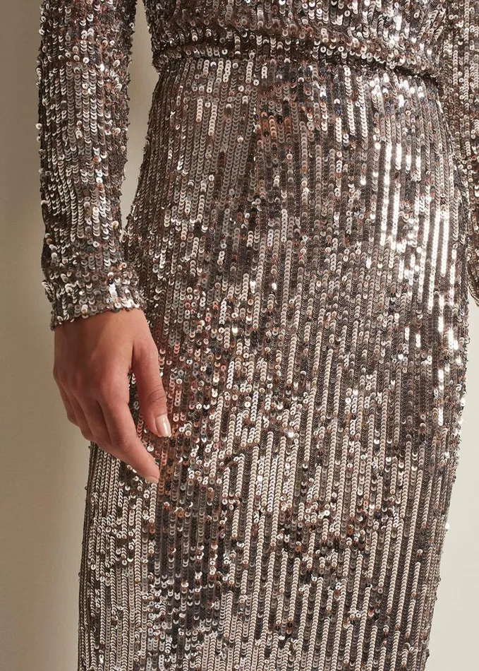 Phase Eight Milani Sequin Pencil Midi Skirt Silver Women Skirts