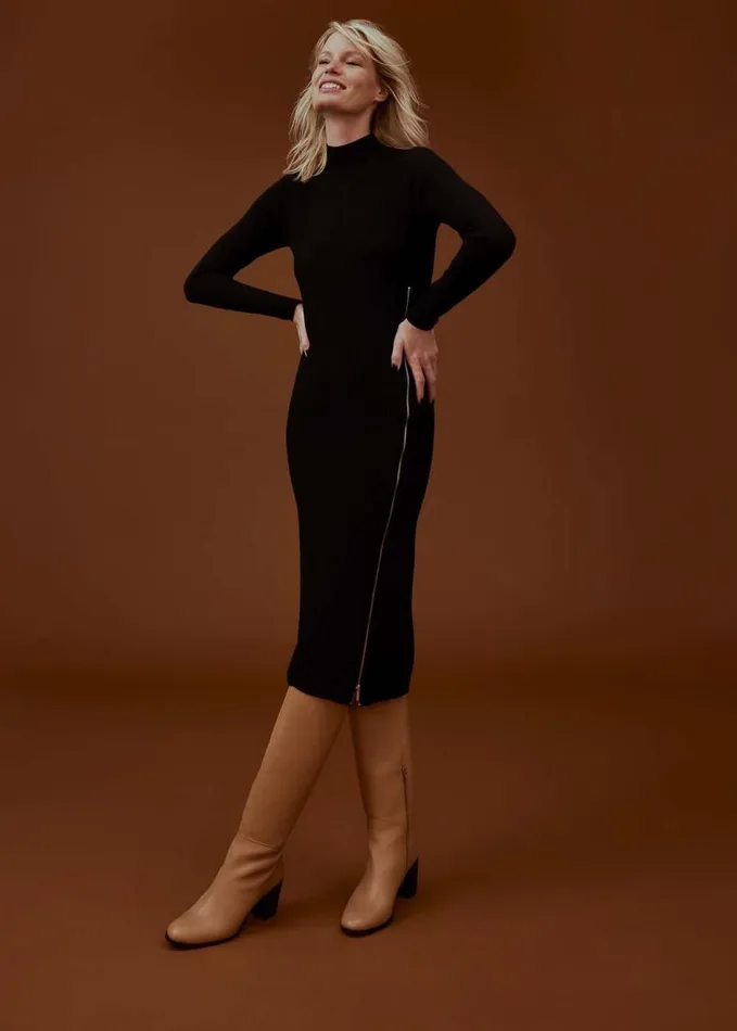 Phase Eight Milla Maxi Longline Zip Knit Dress Black Women Dresses