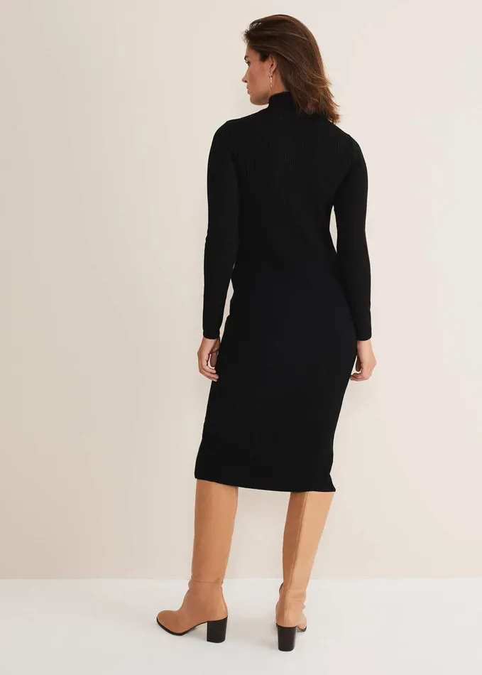 Phase Eight Milla Maxi Longline Zip Knit Dress Black Women Dresses