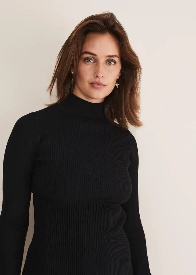 Phase Eight Milla Maxi Longline Zip Knit Dress Black Women Dresses