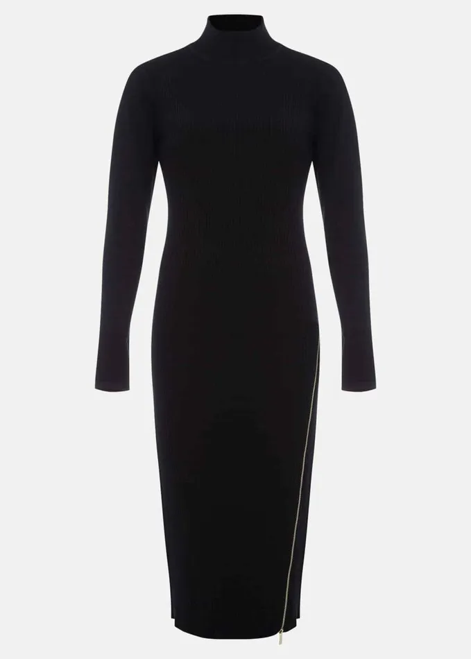Phase Eight Milla Maxi Longline Zip Knit Dress Black Women Dresses