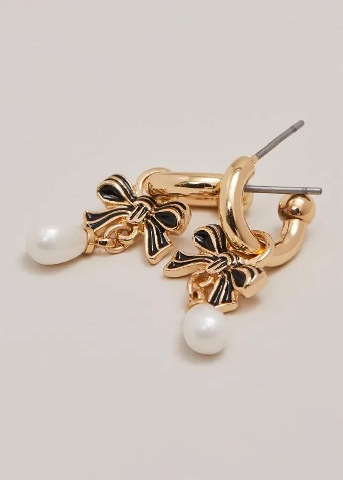 Phase Eight Mini Bow Hoop Drops Blackmulti Women Jewellery