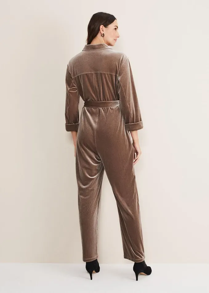 Phase Eight Nala Velvet Jumpsuit Mushroom Women Dresses