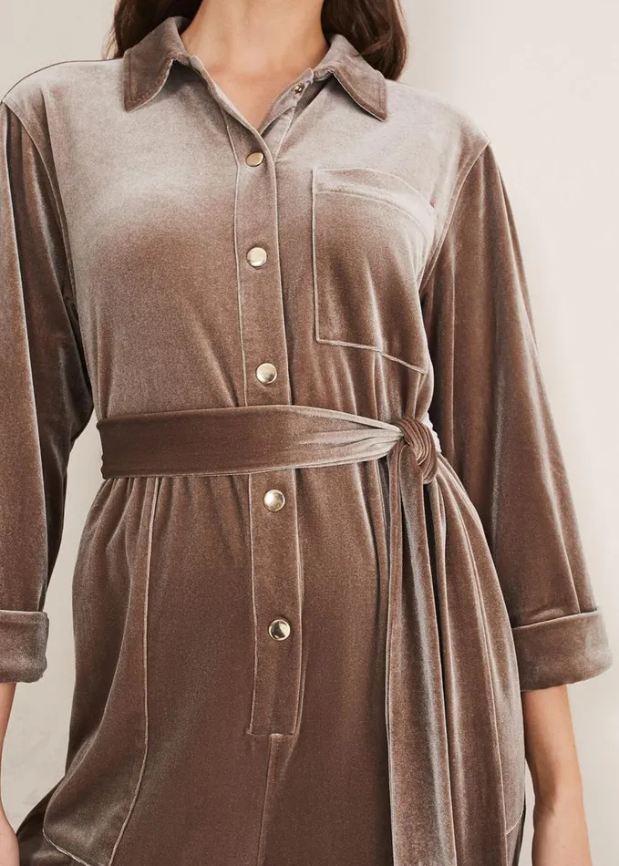 Phase Eight Nala Velvet Jumpsuit Mushroom Women Dresses