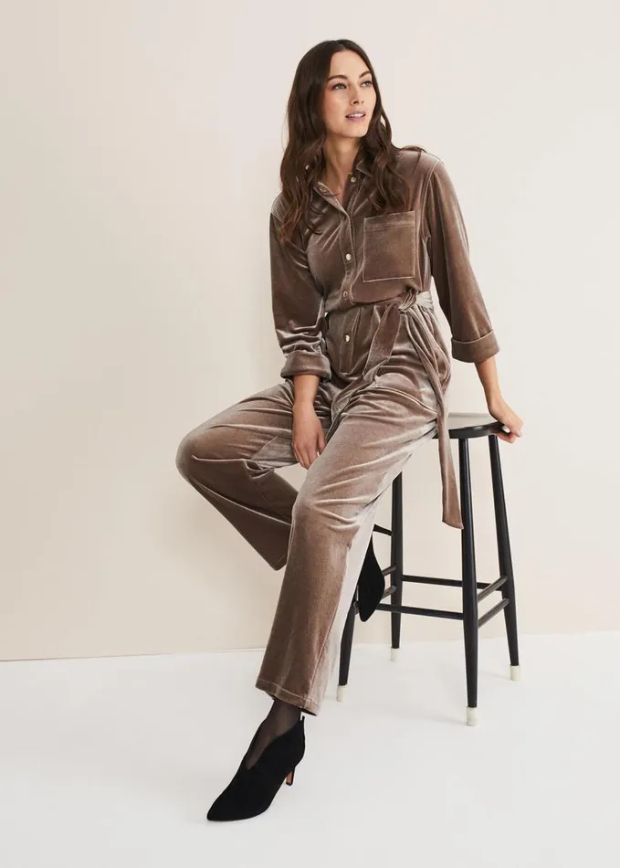 Phase Eight Nala Velvet Jumpsuit Mushroom Women Dresses