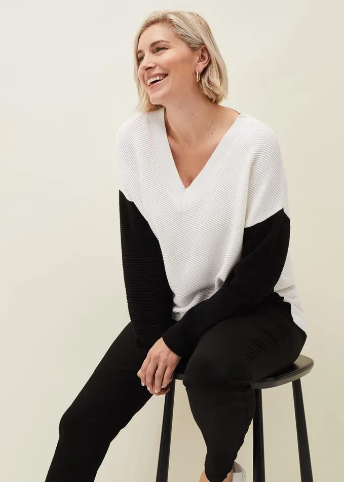 Phase Eight Nelle Colourblock Jumper Creamblack Women Knitwear