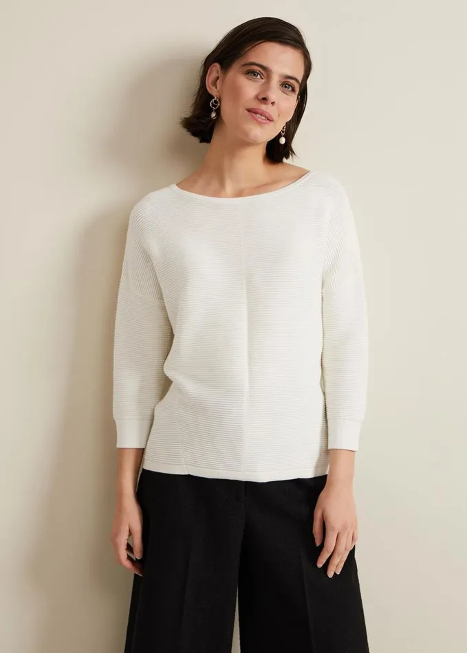 Phase Eight Nellie Ripple Stitch Jumper Ivory Women Knitwear