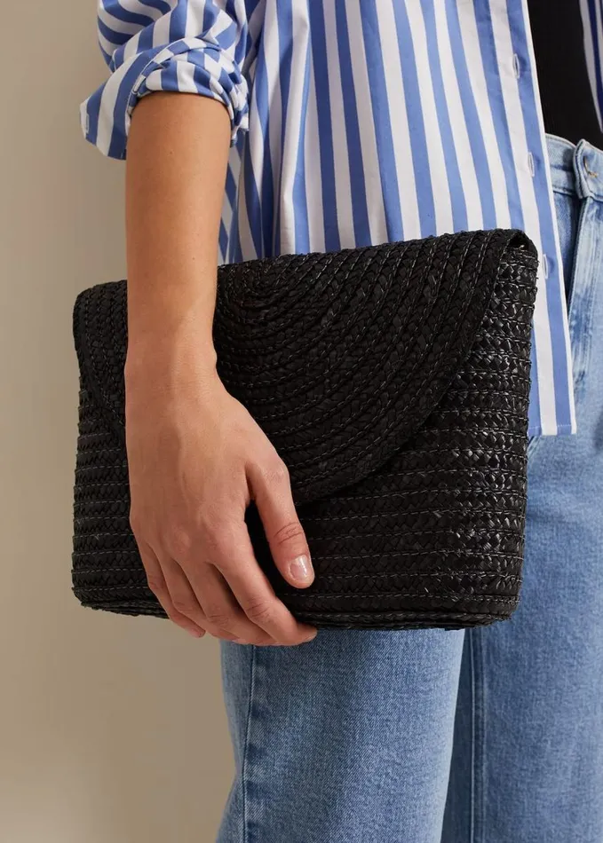 Phase Eight Oversized Straw Clutch Bag Black Women Bags and Clutches