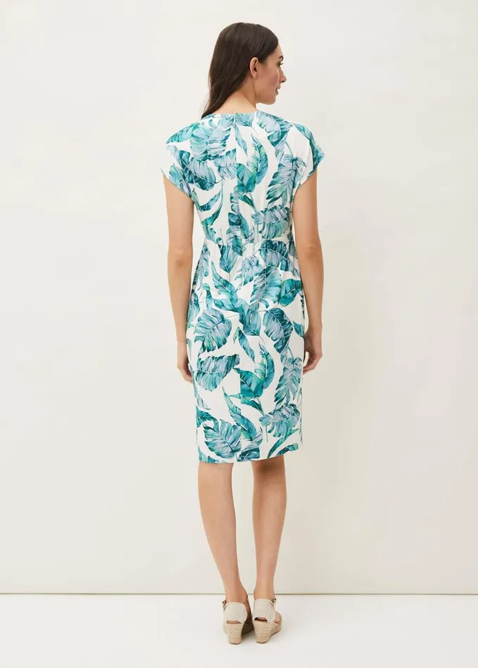 Phase Eight Palms Print Fitted Short Sleeved Jersey Dress Aquamarineecru Women Dresses