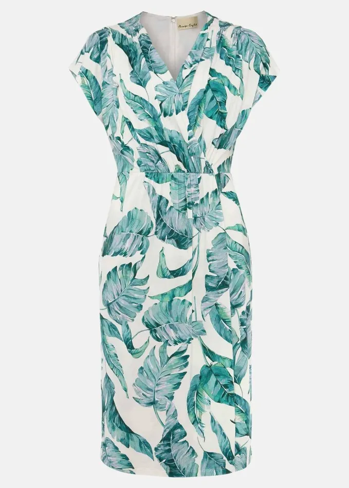 Phase Eight Palms Print Fitted Short Sleeved Jersey Dress Aquamarineecru Women Dresses