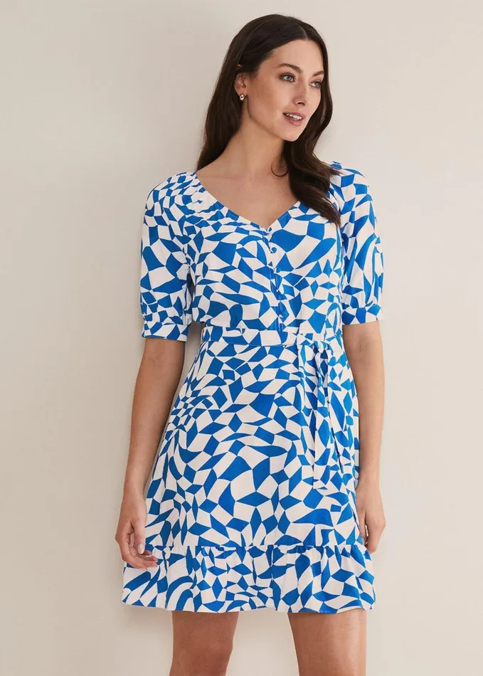 Phase Eight Penele Geo Swing Dress Blue Women Dresses