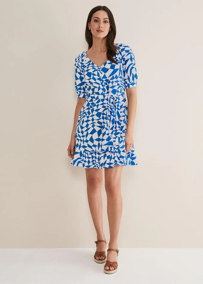 Phase Eight Penele Geo Swing Dress Blue Women Dresses