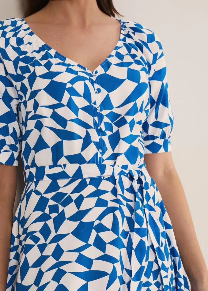 Phase Eight Penele Geo Swing Dress Blue Women Dresses