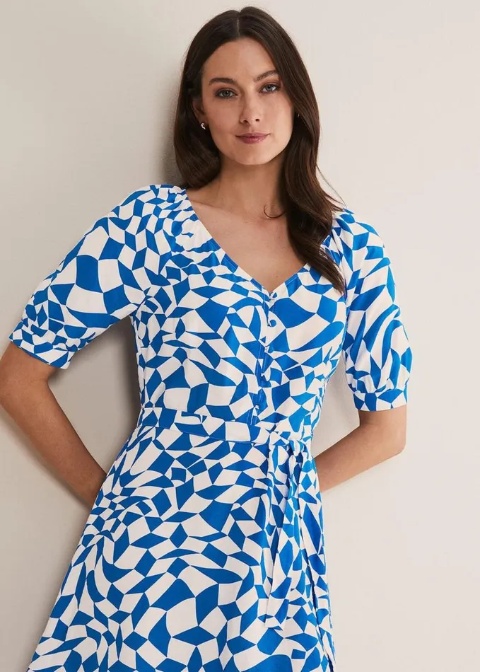 Phase Eight Penele Geo Swing Dress Blue Women Dresses
