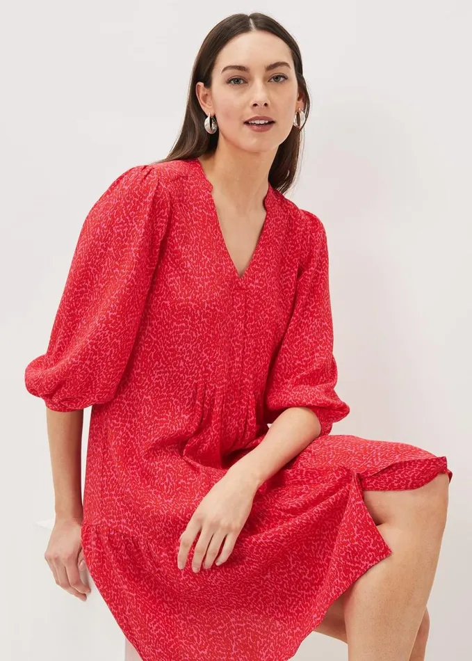 Phase Eight Penele Print Swing Dress Pinkred Women Dresses