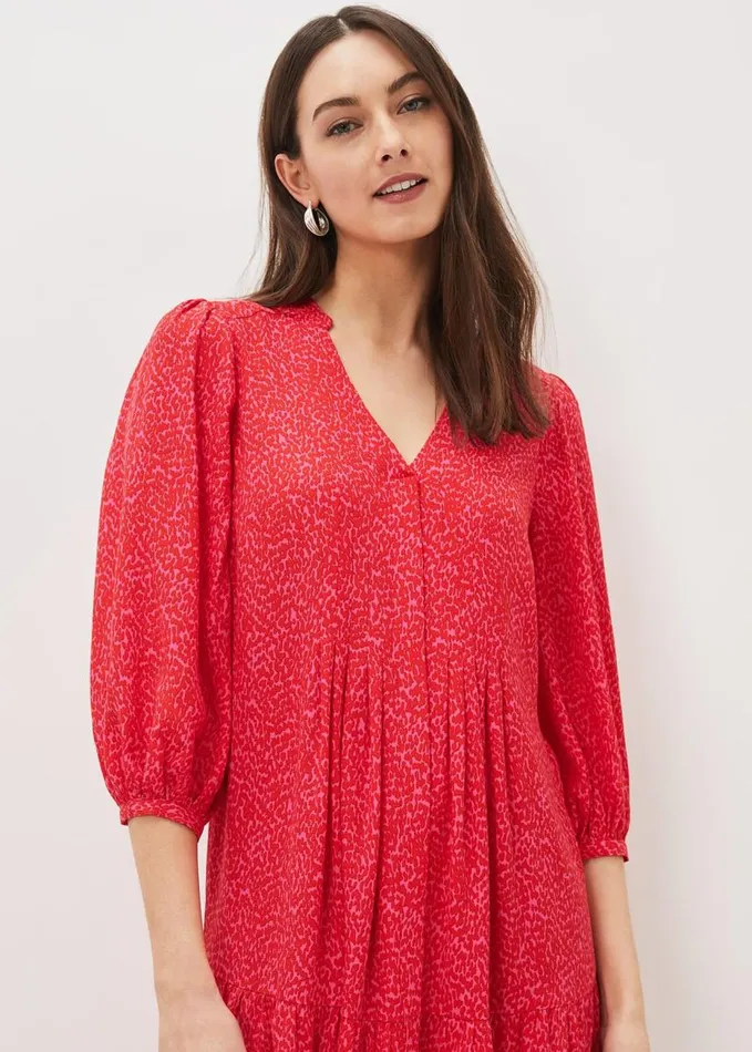 Phase Eight Penele Print Swing Dress Pinkred Women Dresses