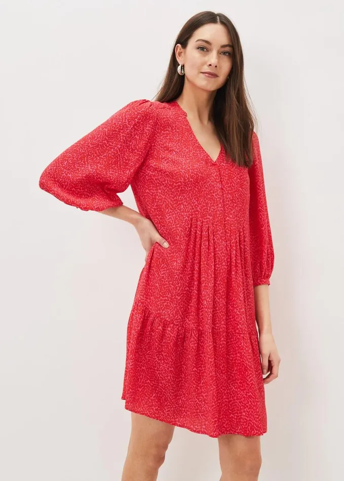 Phase Eight Penele Print Swing Dress Pinkred Women Dresses