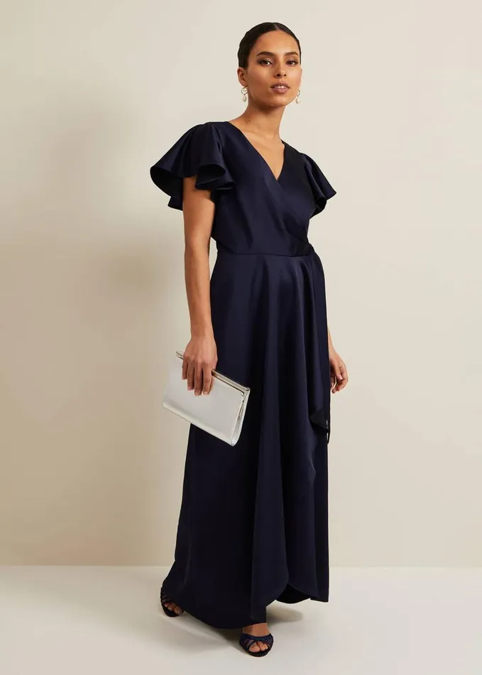 Phase Eight Petite Arabella Satin Maxi Dress Navy Women Dresses