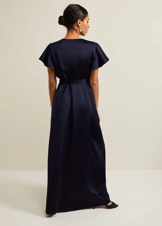 Phase Eight Petite Arabella Satin Maxi Dress Navy Women Dresses