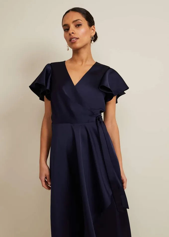 Phase Eight Petite Arabella Satin Maxi Dress Navy Women Dresses