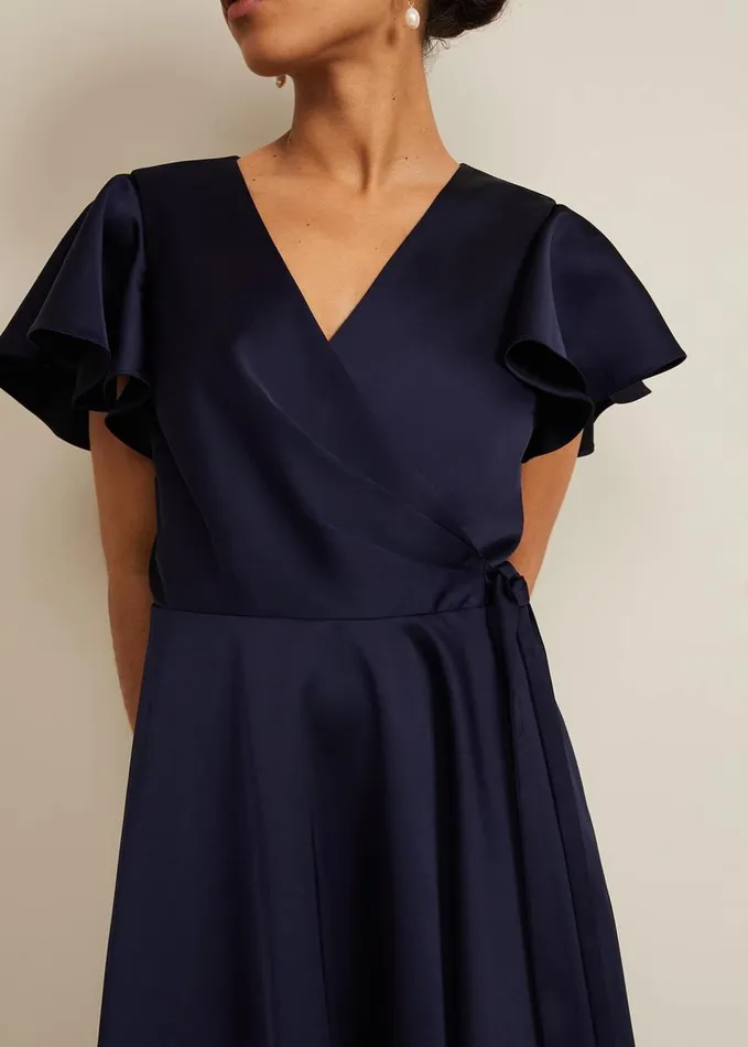 Phase Eight Petite Arabella Satin Maxi Dress Navy Women Dresses