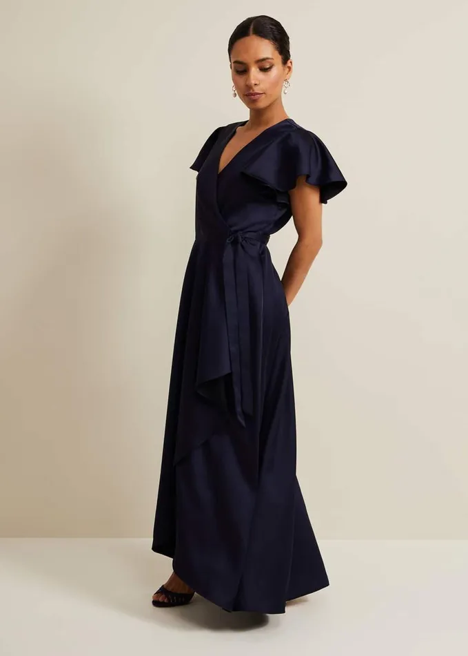 Phase Eight Petite Arabella Satin Maxi Dress Navy Women Dresses