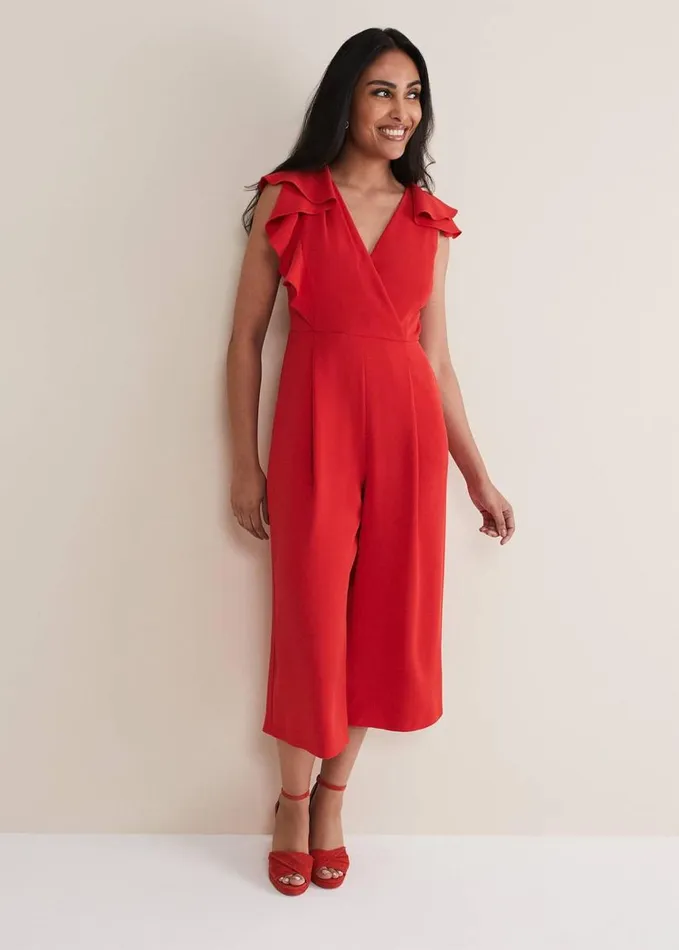 Phase Eight Petite Nicky Ruffle Jumpsuit Fire Women Jumpsuits