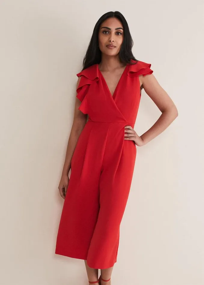 Phase Eight Petite Nicky Ruffle Jumpsuit Fire Women Jumpsuits