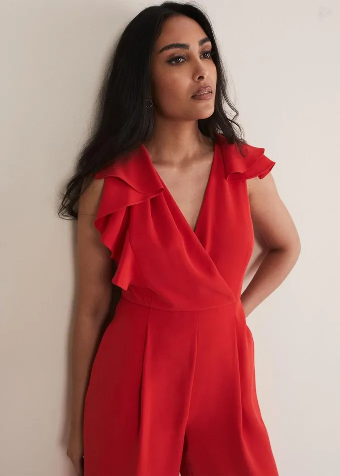 Phase Eight Petite Nicky Ruffle Jumpsuit Fire Women Jumpsuits