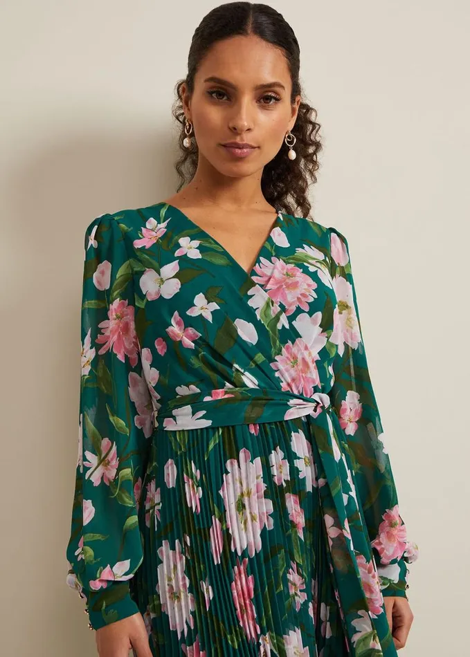 Phase Eight Petite Rosa Floral Pleat Maxi Dress Multicoloured Women Dresses