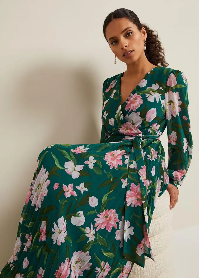 Phase Eight Petite Rosa Floral Pleat Maxi Dress Multicoloured Women Dresses