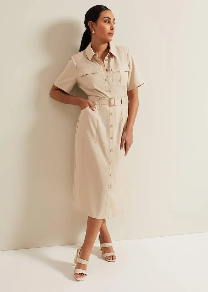 Phase Eight Petite Willow Utility Midi Dress Stone Women Dresses