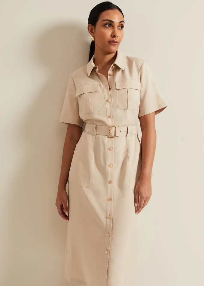 Phase Eight Petite Willow Utility Midi Dress Stone Women Dresses