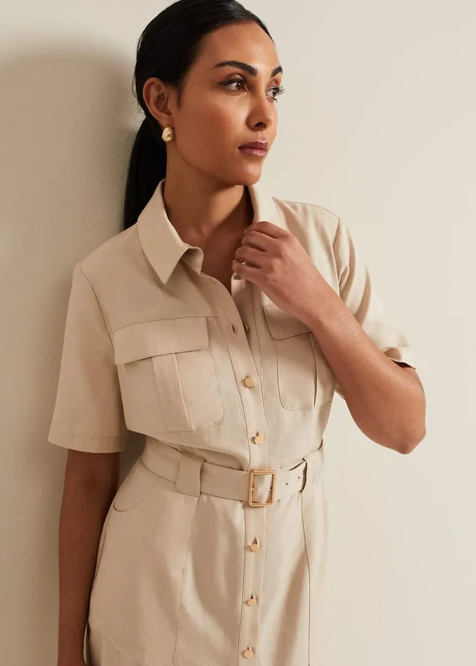 Phase Eight Petite Willow Utility Midi Dress Stone Women Dresses