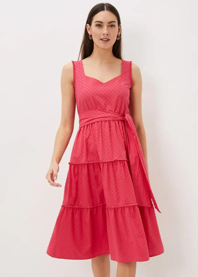 Phase Eight Peyton Cotton Dobby Midi Dress Hot Pink Women Dresses