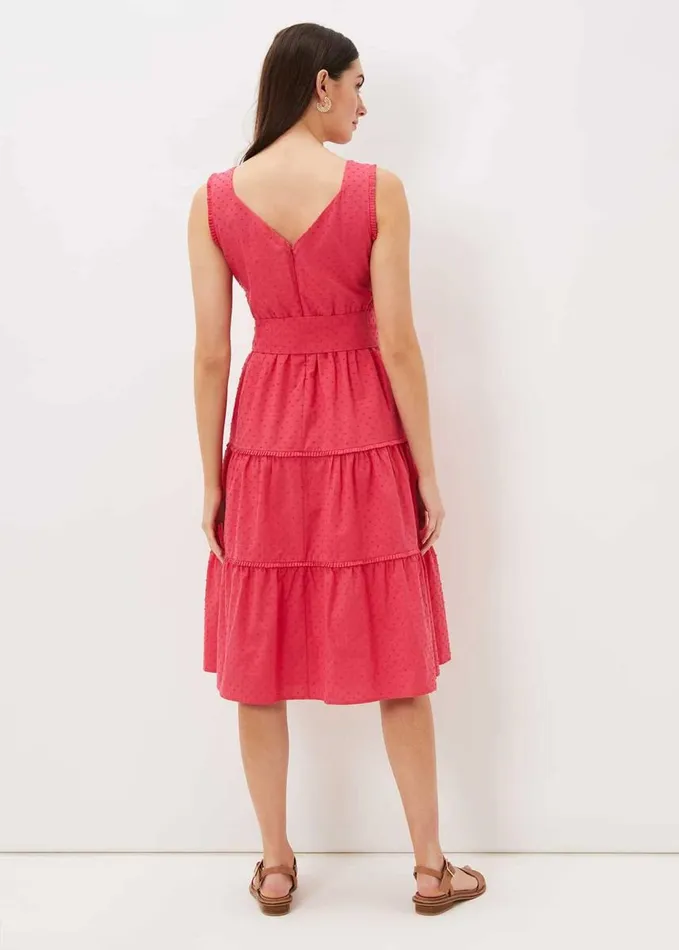 Phase Eight Peyton Cotton Dobby Midi Dress Hot Pink Women Dresses