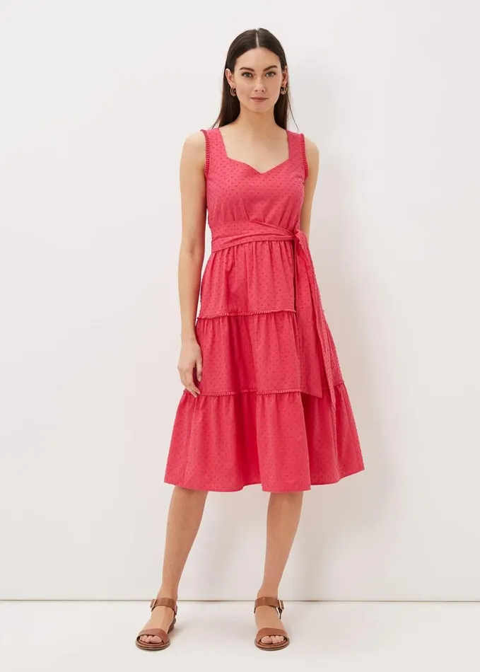 Phase Eight Peyton Cotton Dobby Midi Dress Hot Pink Women Dresses