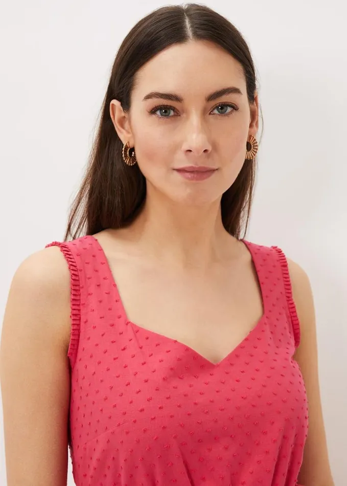 Phase Eight Peyton Cotton Dobby Midi Dress Hot Pink Women Dresses