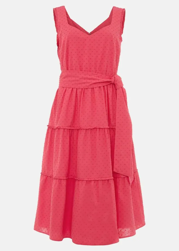 Phase Eight Peyton Cotton Dobby Midi Dress Hot Pink Women Dresses