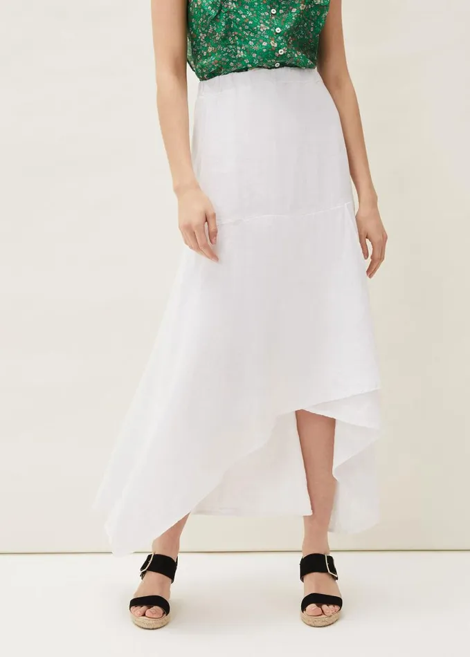Phase Eight Phoebe Faux Wrap Linen Skirt White Women Skirts