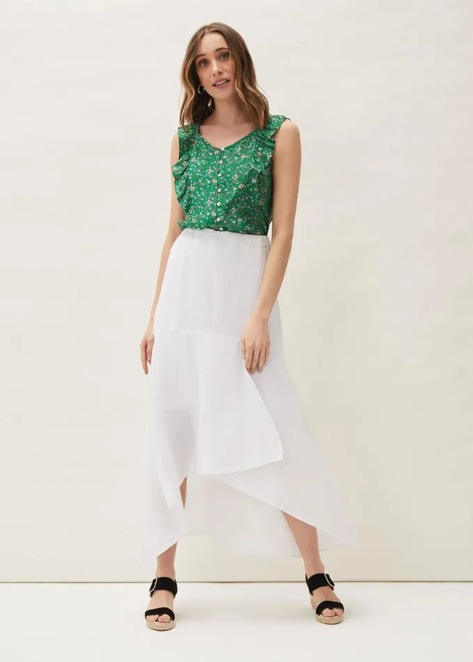 Phase Eight Phoebe Faux Wrap Linen Skirt White Women Skirts