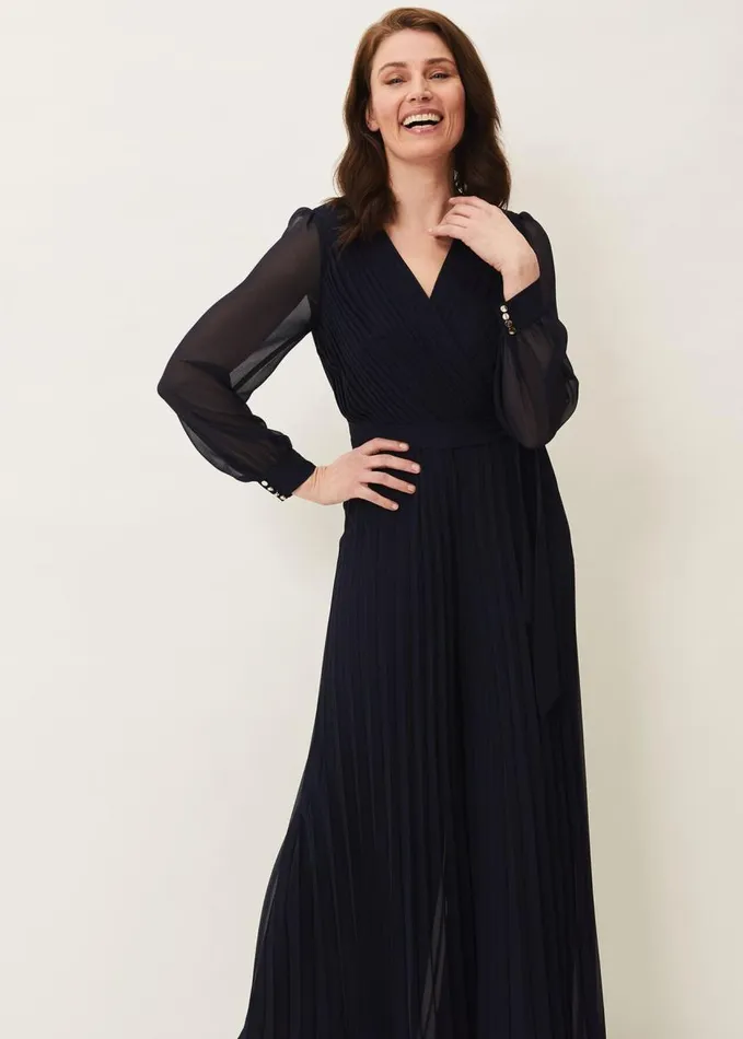 Phase Eight Phoebe Pleated Jumpsuit Navy Women Dresses