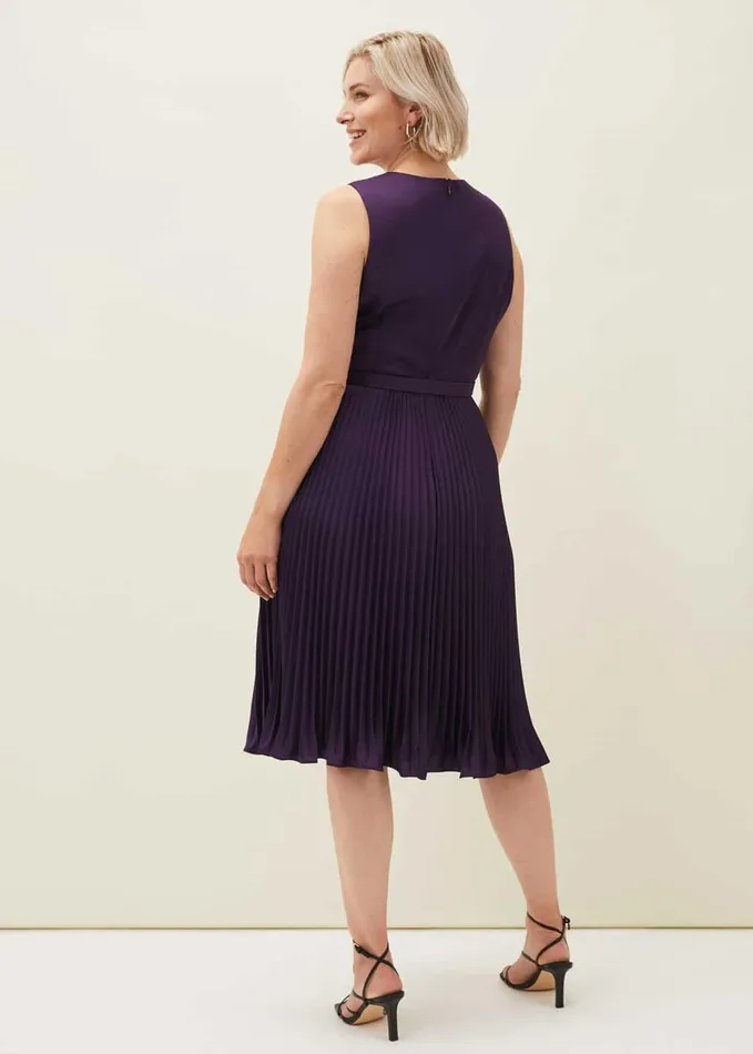 Phase Eight Primrose Pleated VNeck Dress Aubergine Women Dresses