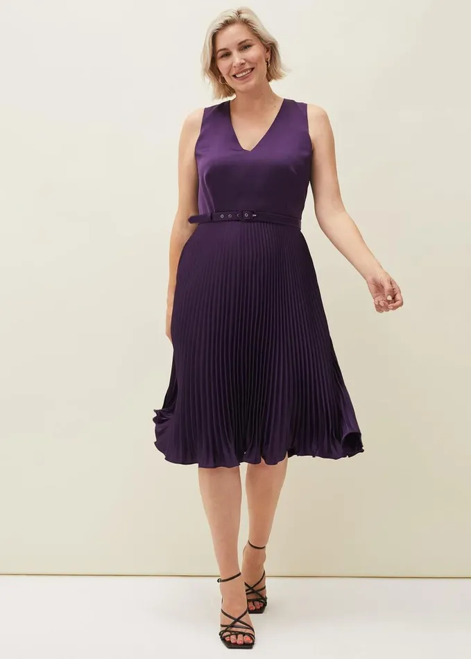Phase Eight Primrose Pleated VNeck Dress Aubergine Women Dresses