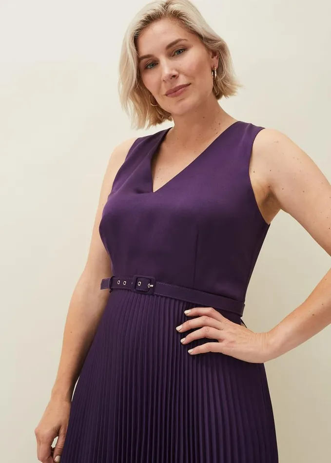 Phase Eight Primrose Pleated VNeck Dress Aubergine Women Dresses