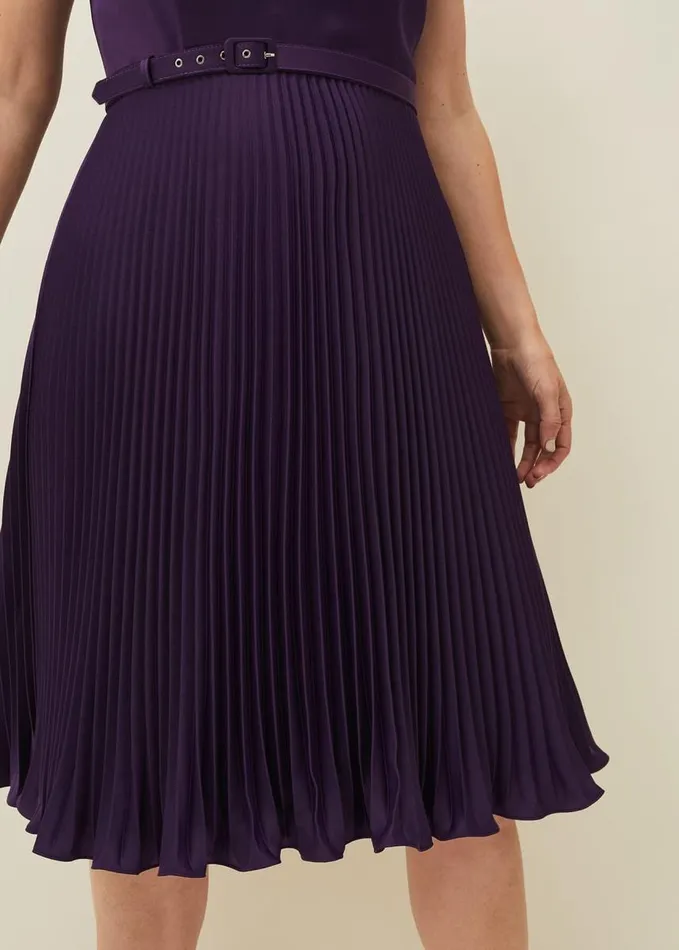 Phase Eight Primrose Pleated VNeck Dress Aubergine Women Dresses