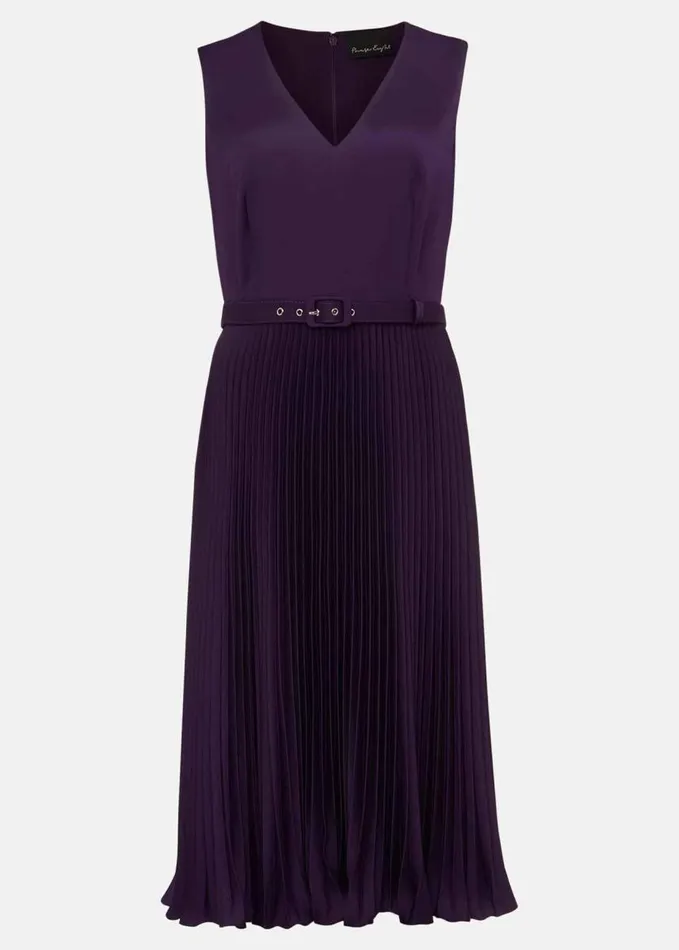 Phase Eight Primrose Pleated VNeck Dress Aubergine Women Dresses
