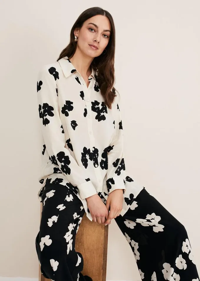 Phase Eight Rae Floral Longline Shirt Blackivory Women Shirts and Blouses